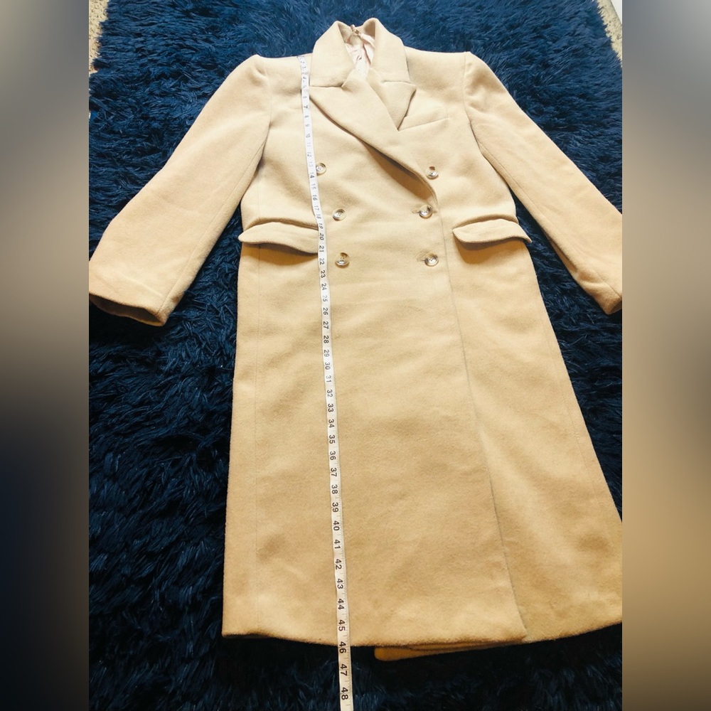 NWOT HOUSE OF CB CARTER OATMEAL DOUBLE BREASTED WOOL COAT. SIZE S - Picture 9 of 12